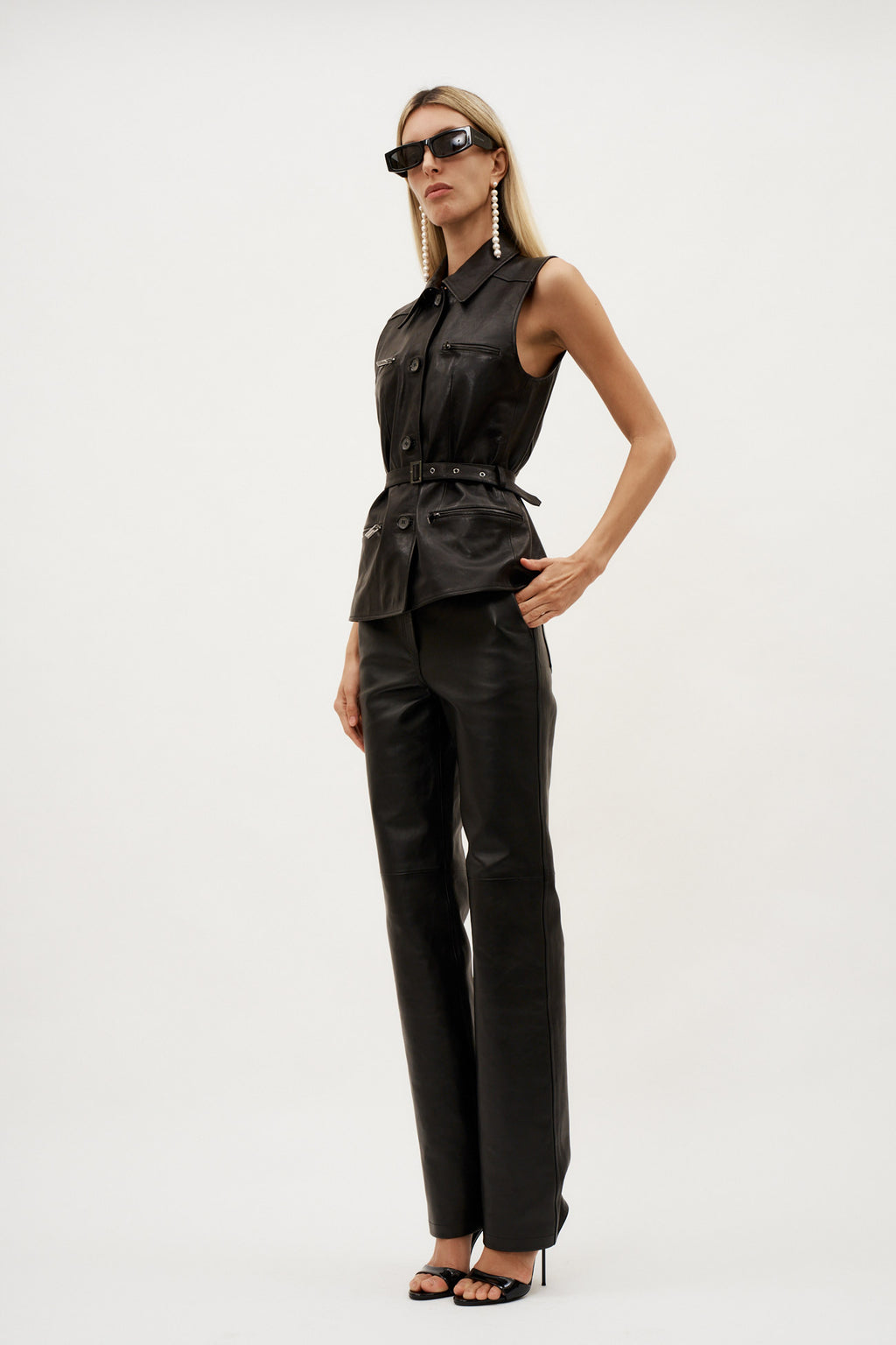 Sleeveless Belted Leather Black Vest - Désordre Boutique