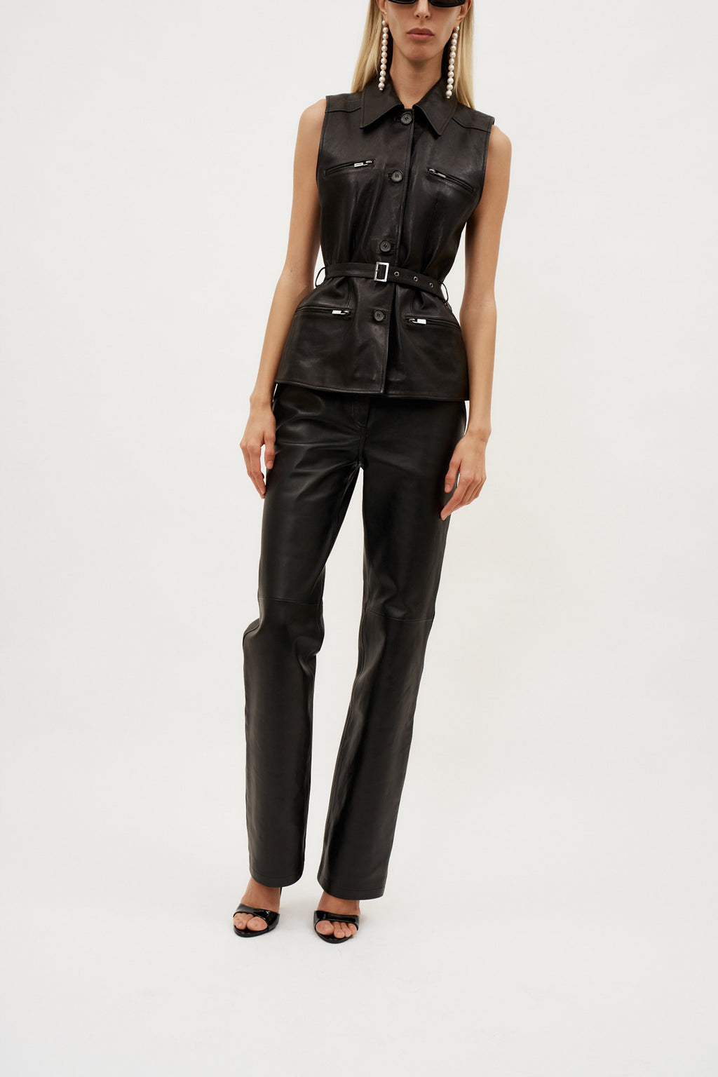 Sleeveless Belted Leather Black Vest - Désordre Boutique