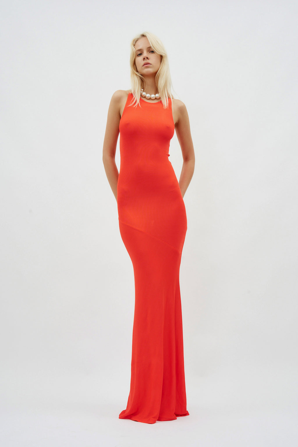 Sleeveless Bias Long Tangerine Red Dress - Désordre Boutique