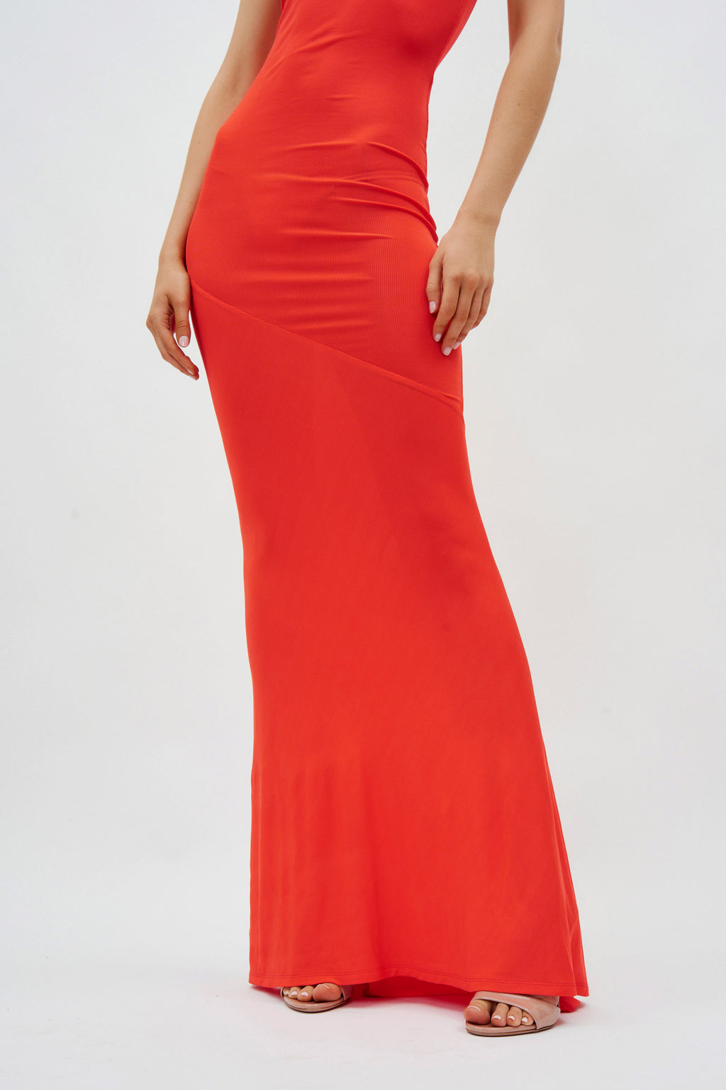 Sleeveless Bias Long Tangerine Red Dress - Désordre Boutique