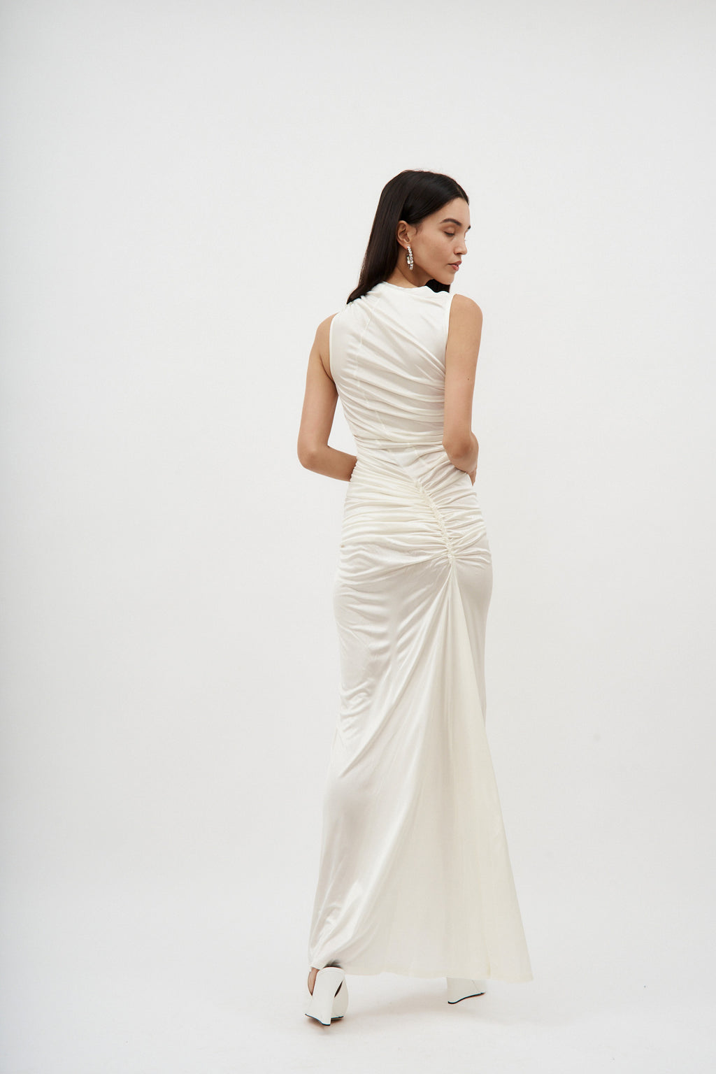 Sleeveless White Ruched Gown - Désordre Boutique