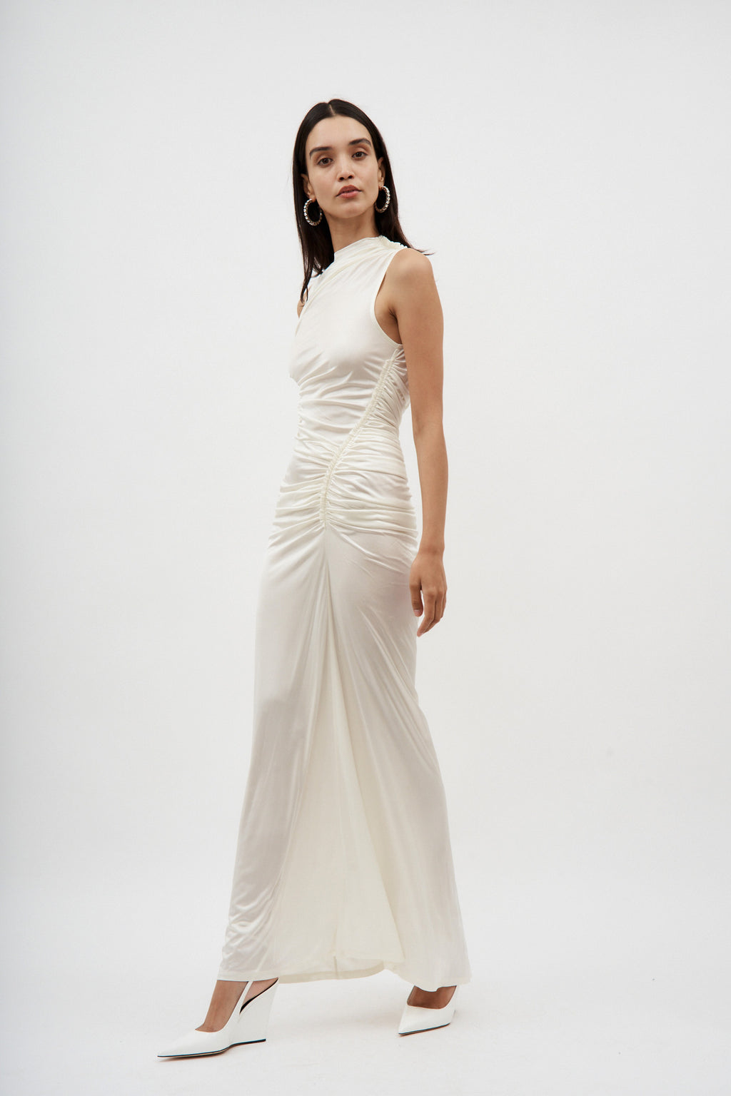 Sleeveless White Ruched Gown - Désordre Boutique