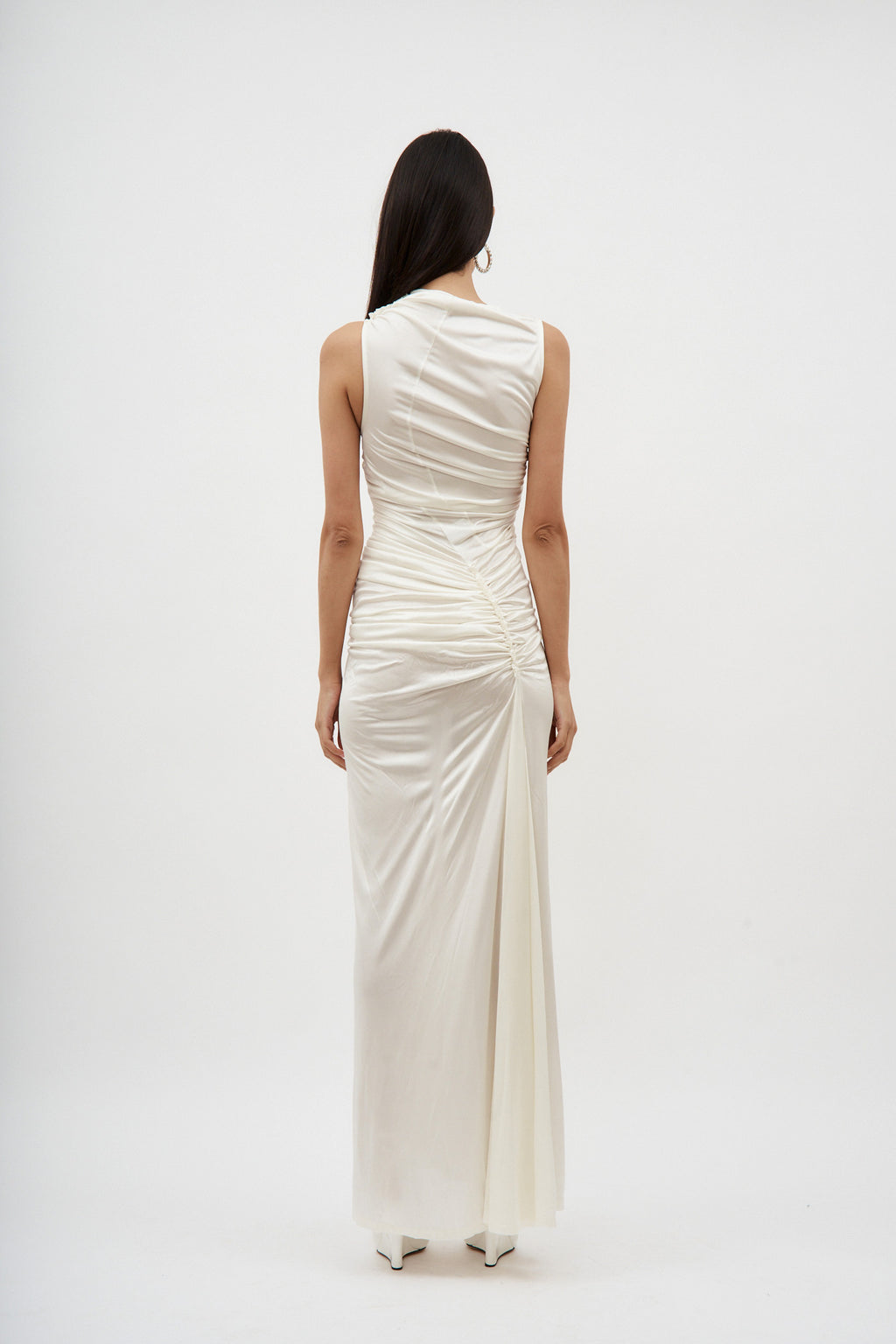 Sleeveless White Ruched Gown - Désordre Boutique