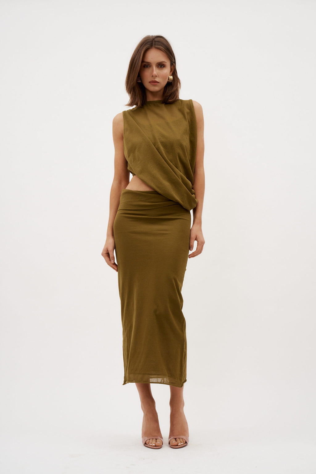 Slide Drape Tee Olive Dress - Désordre Boutique