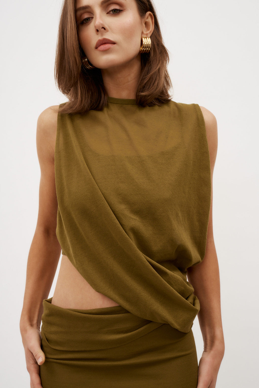 Slide Drape Tee Olive Dress - Désordre Boutique