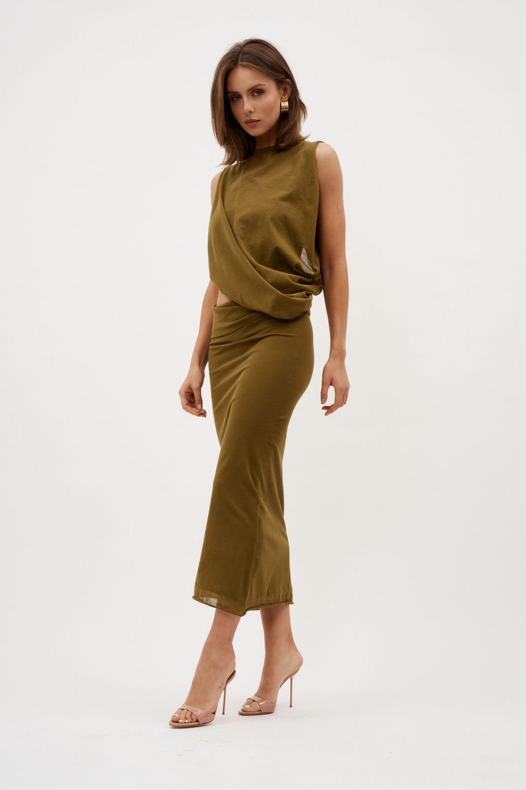 Slide Drape Tee Olive Dress - Désordre Boutique