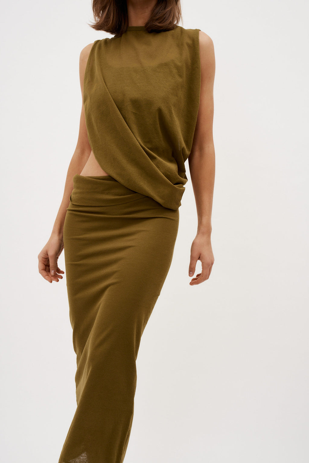 Slide Drape Tee Olive Dress - Désordre Boutique