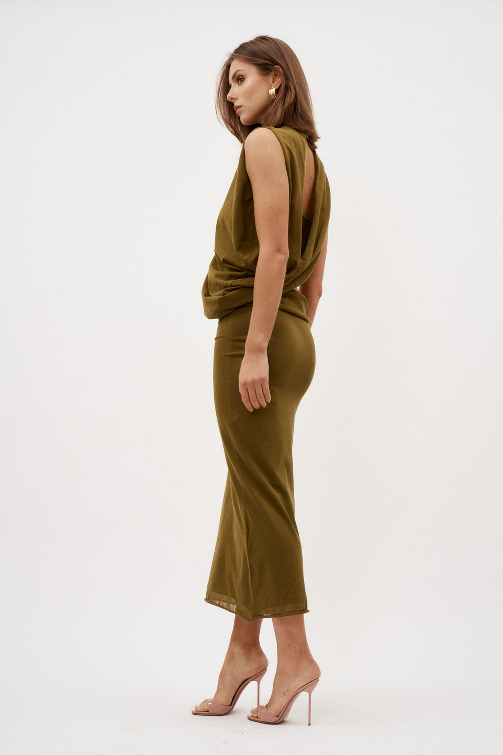 Slide Drape Tee Olive Dress - Désordre Boutique