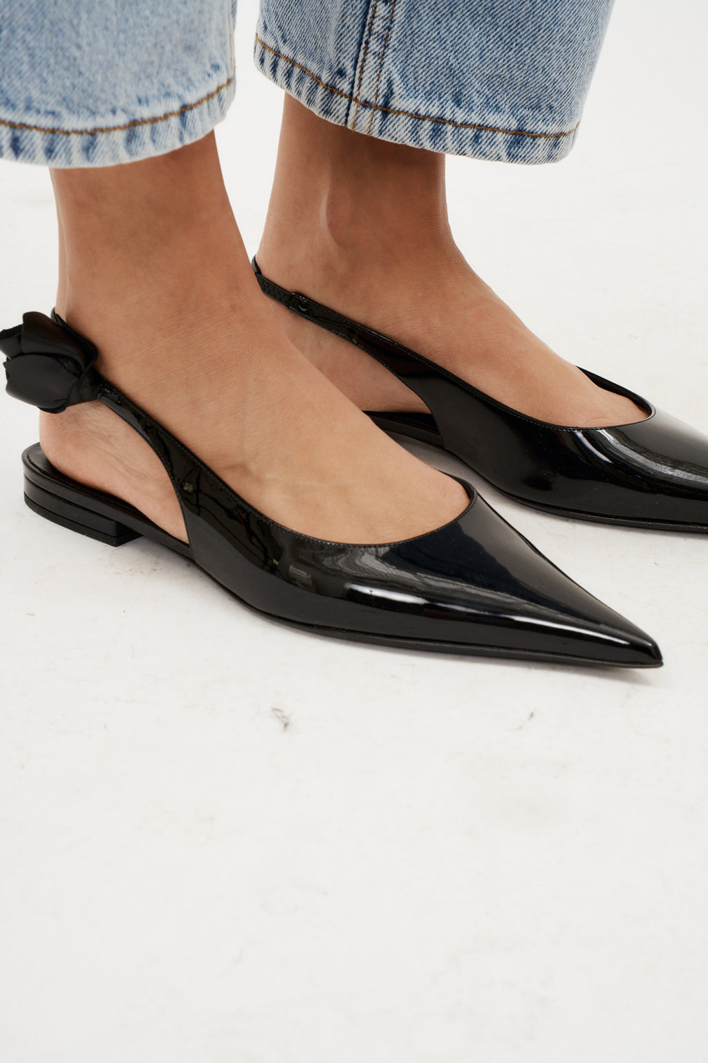 Slingback Rose Patent Black Flats - Désordre Boutique