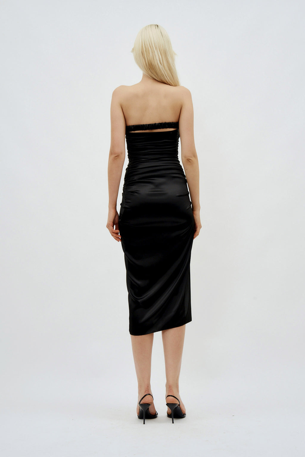 Strapless Ruched Black Midi Dress - Désordre Boutique