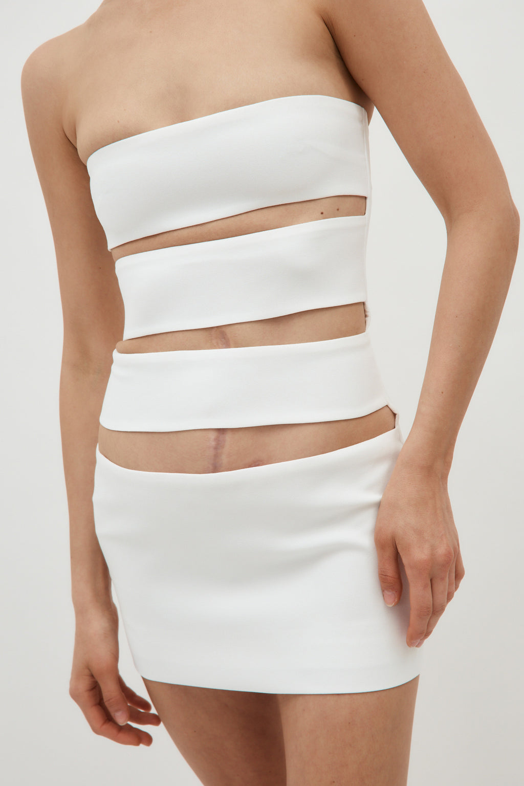 Strapless White Horizontal Cut Out Mini Dress - Désordre Boutique