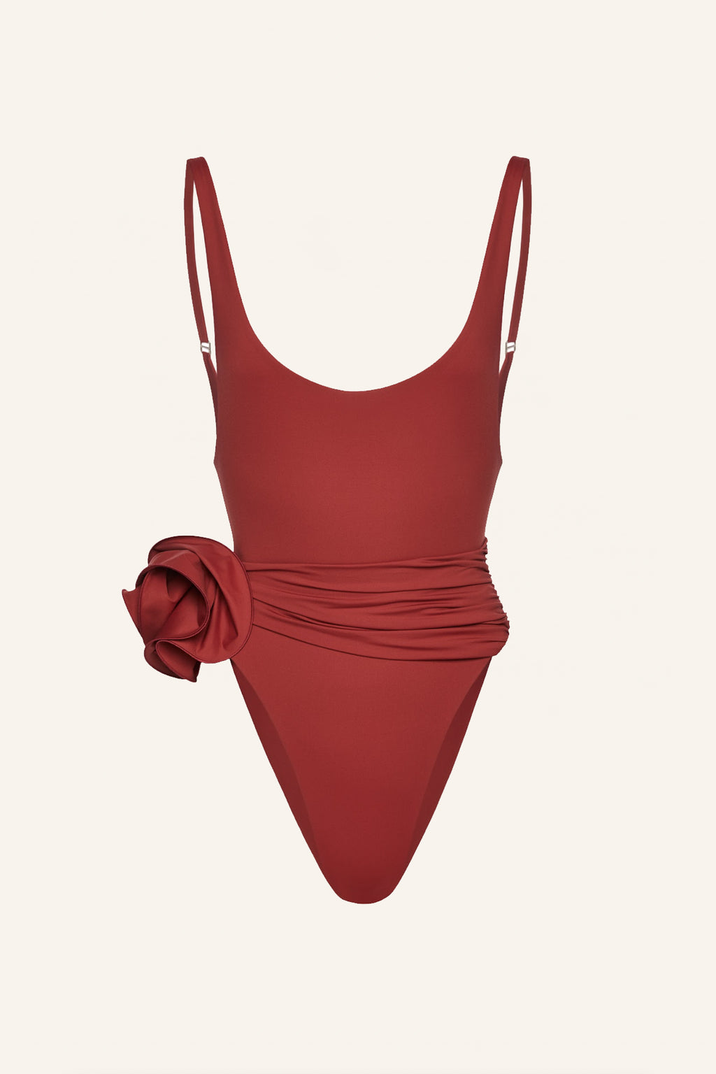 Scoop Back Flower Appliqué Red Swimsuit