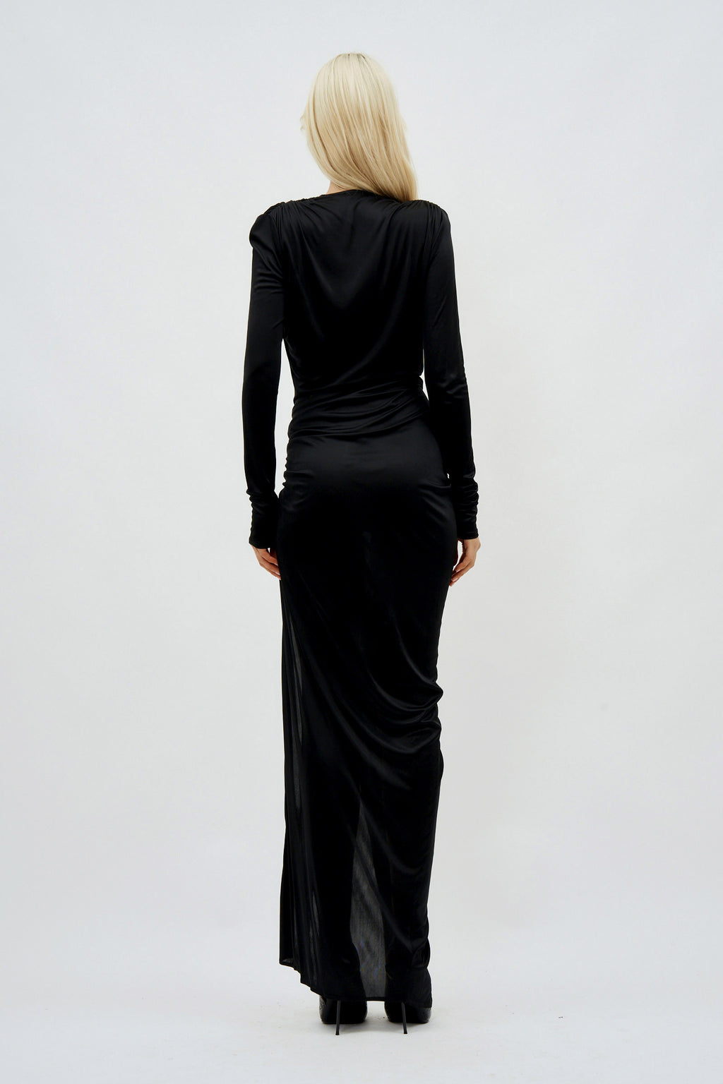 V Neck Draped Long Black Dress - Désordre Boutique