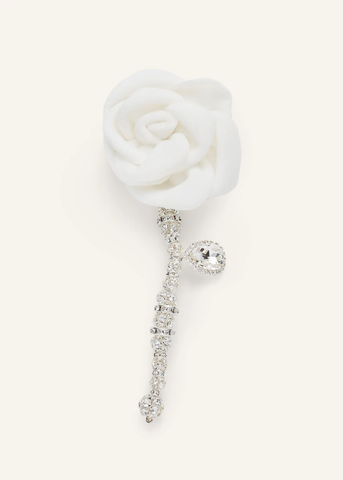 Velvet White Rose Silver Single Earring - Désordre Boutique