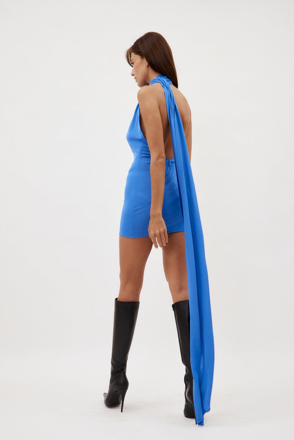 Viscose Jersey One Shoulder Wrap Scarf Periwinkle Mini Dress - Désordre Boutique