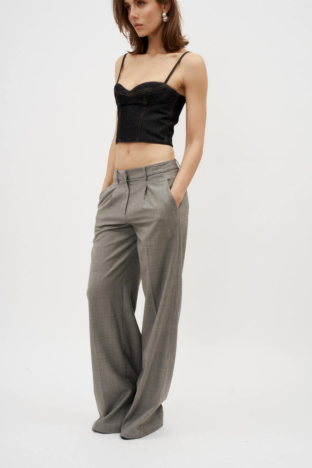 Wide Leg Grey Tailored Wool Pants - Désordre Boutique