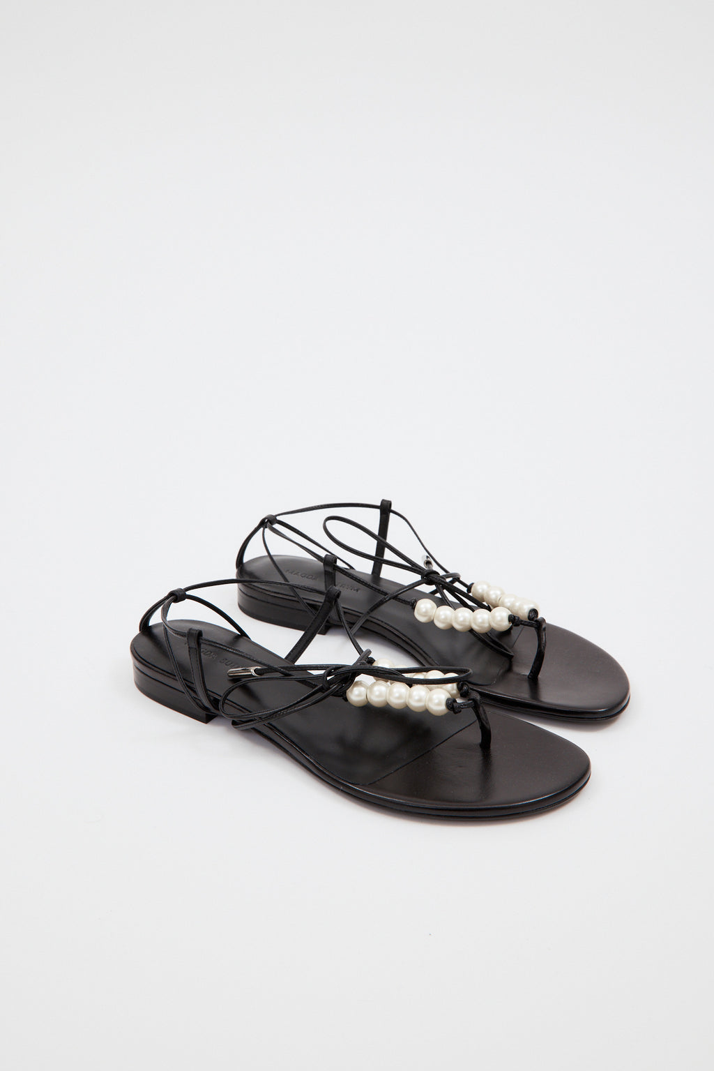 Wrap Around Pearl Black Flat Sandals - Désordre Boutique