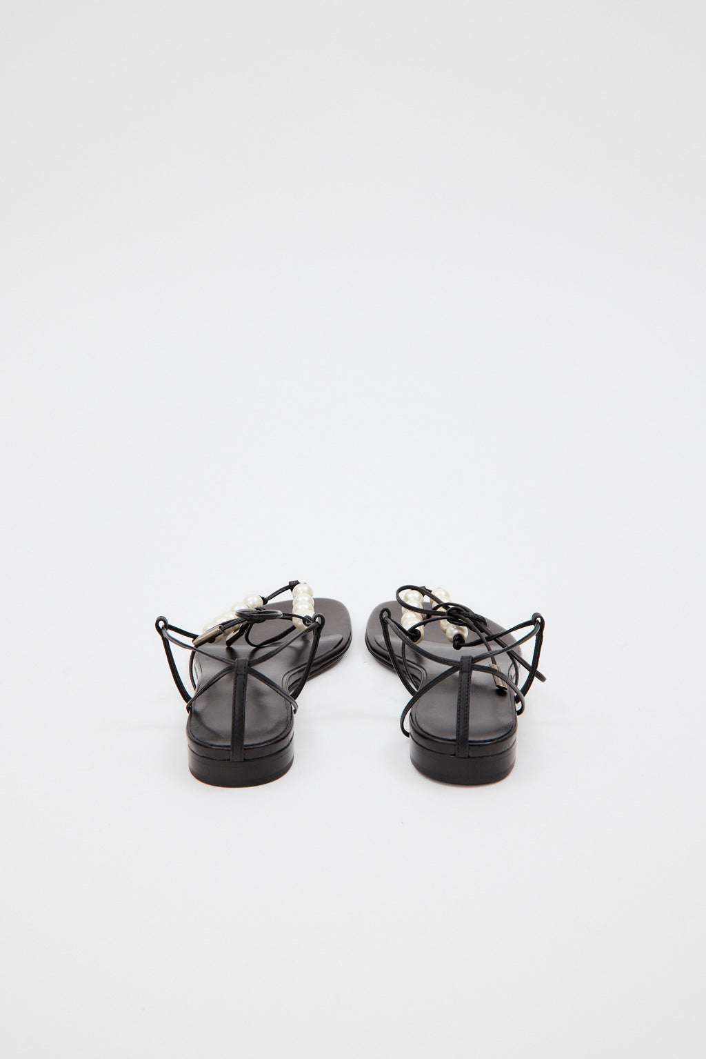 Wrap Around Pearl Black Flat Sandals - Désordre Boutique