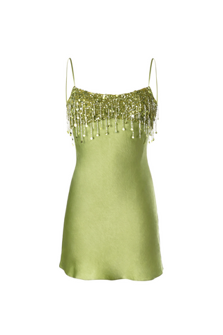 Yasmin Hand Beaded Chartreuse Mini Dress - Désordre Boutique