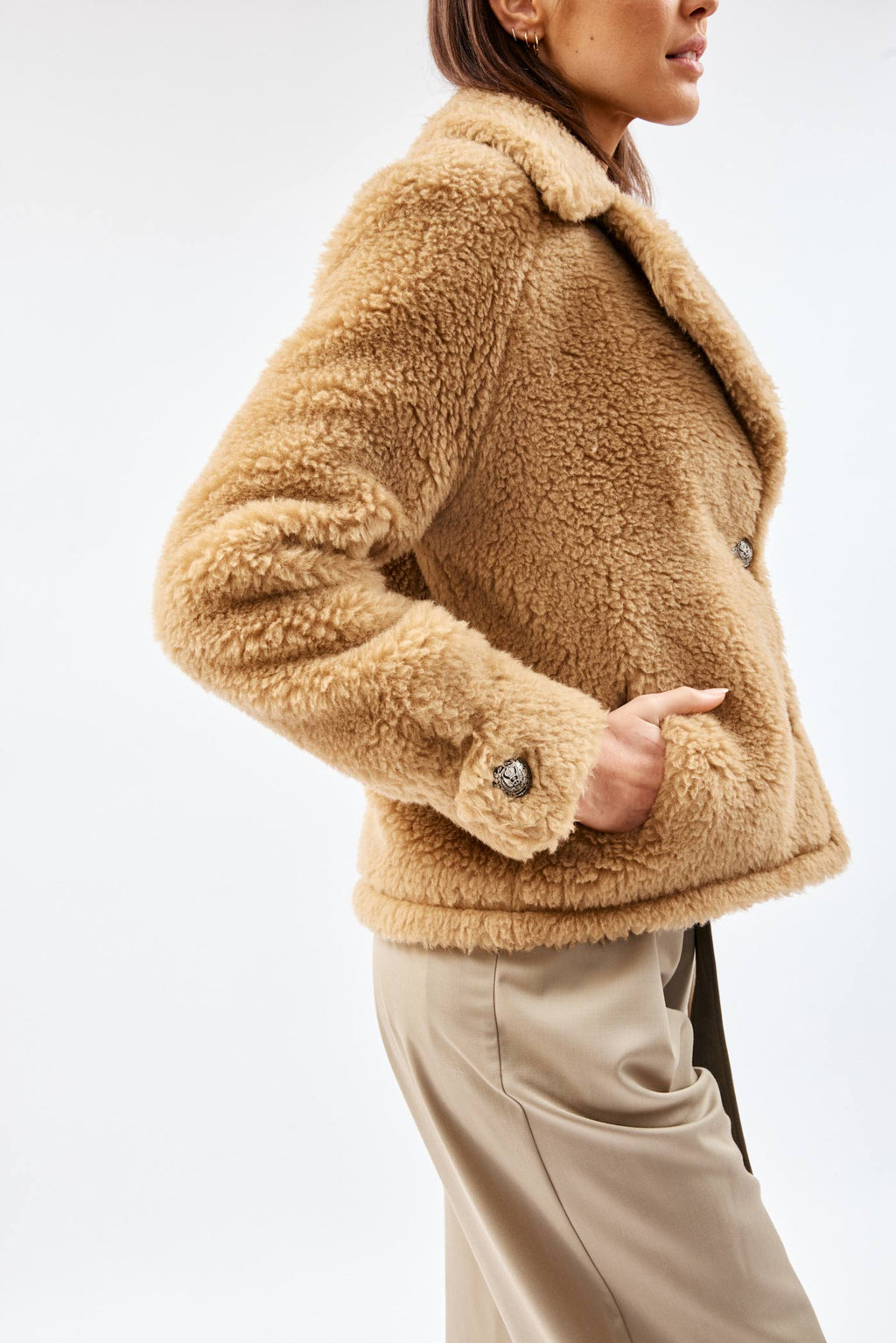 Two Button Cuddle Camel Jacket