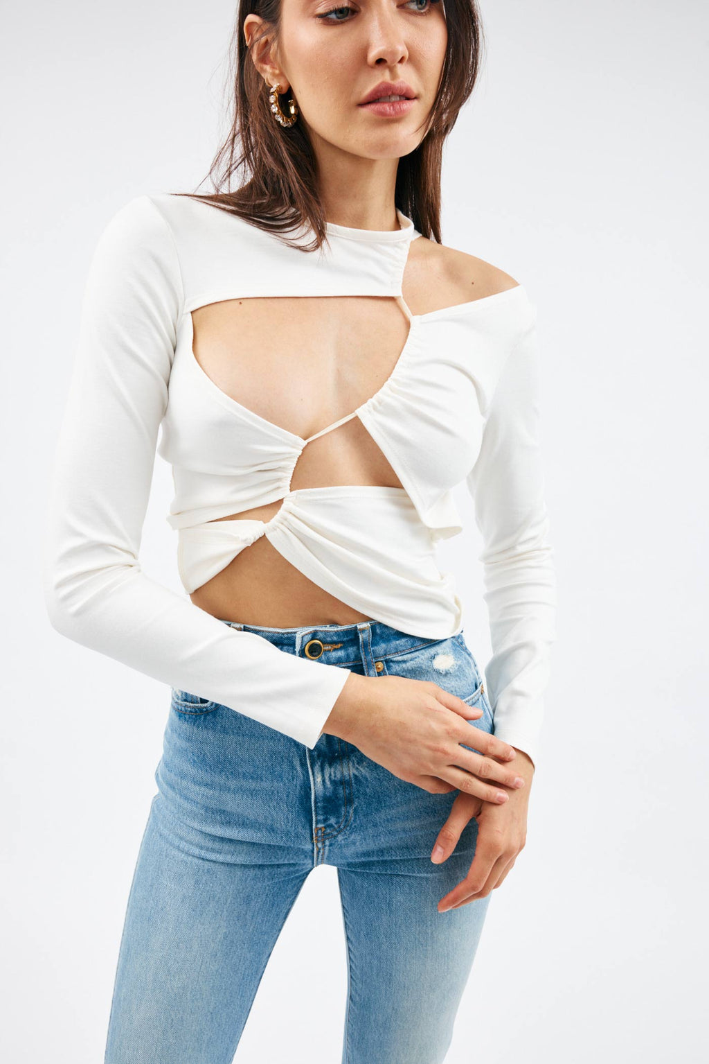 Crew Neck Cream Cut Out Tension Top