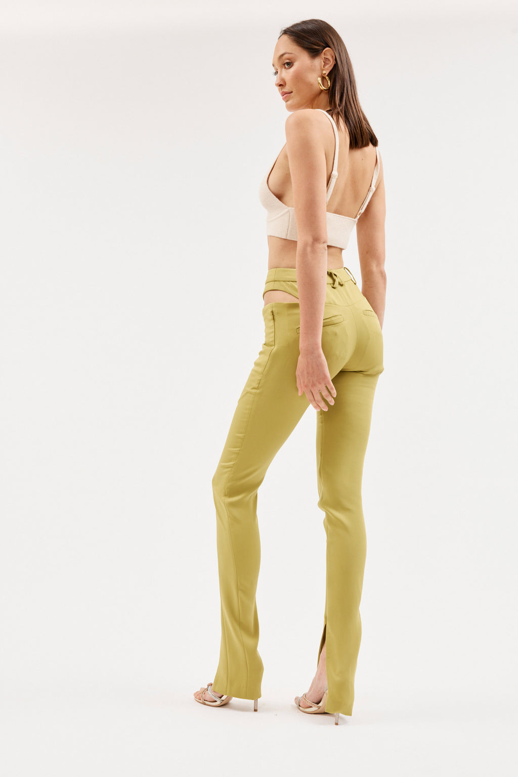 High Waist Lime Green Cut Out Fitted Pant