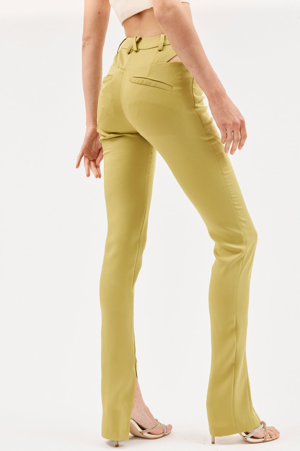 High Waist Lime Green Cut Out Fitted Pant