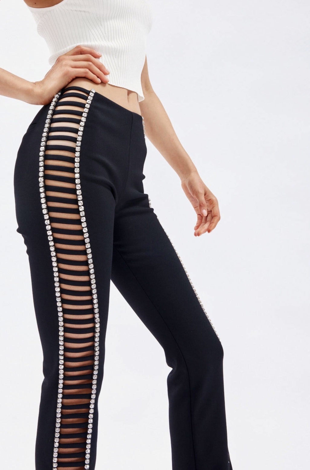 Slim Black Pant with Cage Strap Cutout