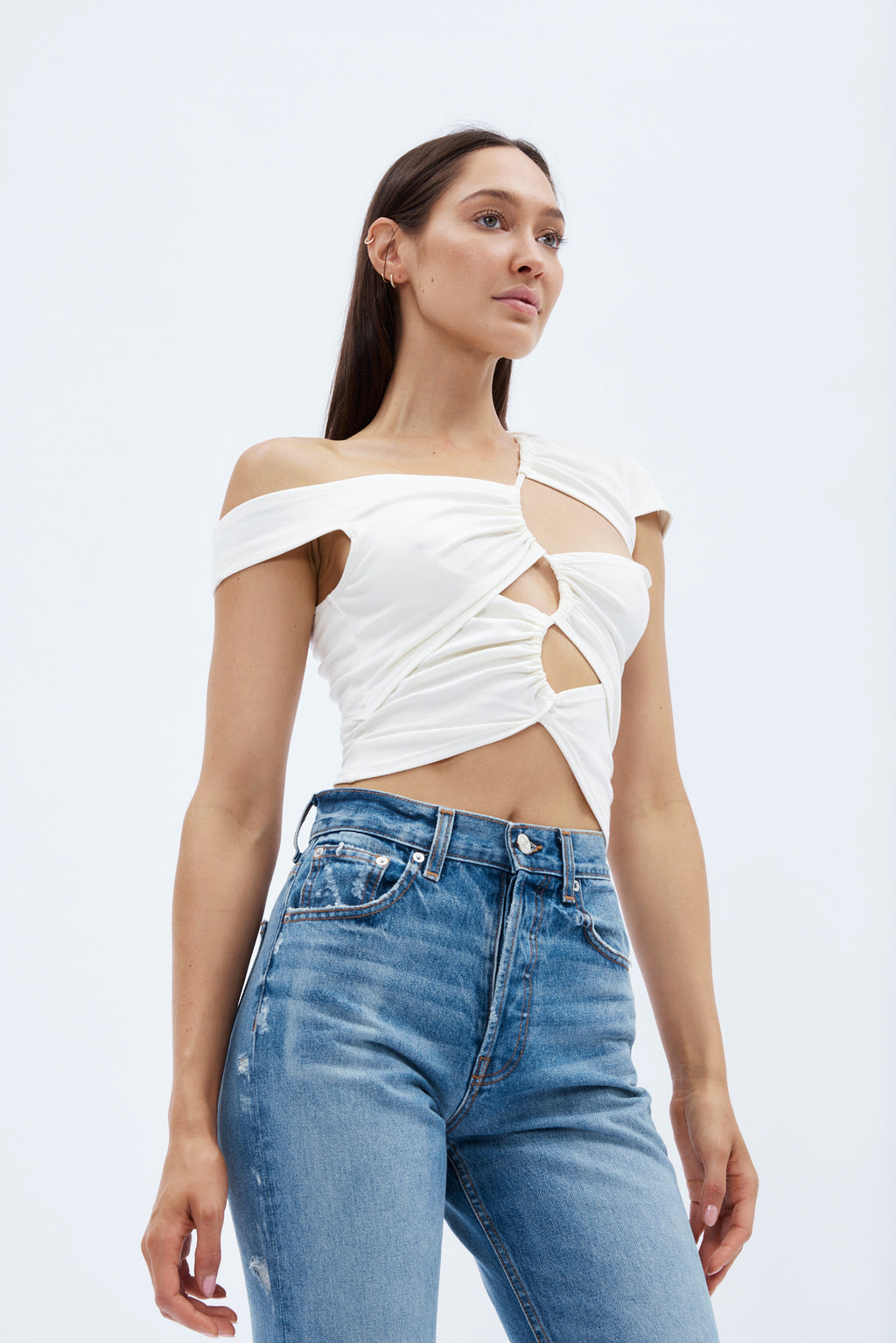 Sleeveless Cream Cut Out Tension Top