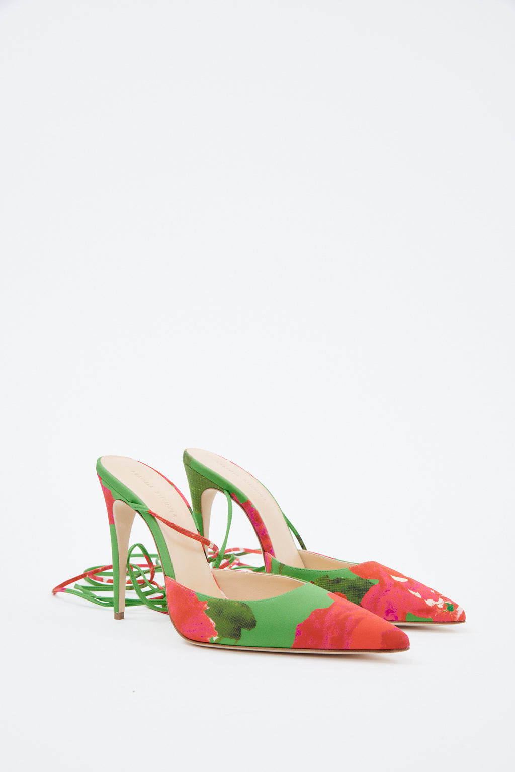 Pointed Toe Wrap Green Floral Pumps