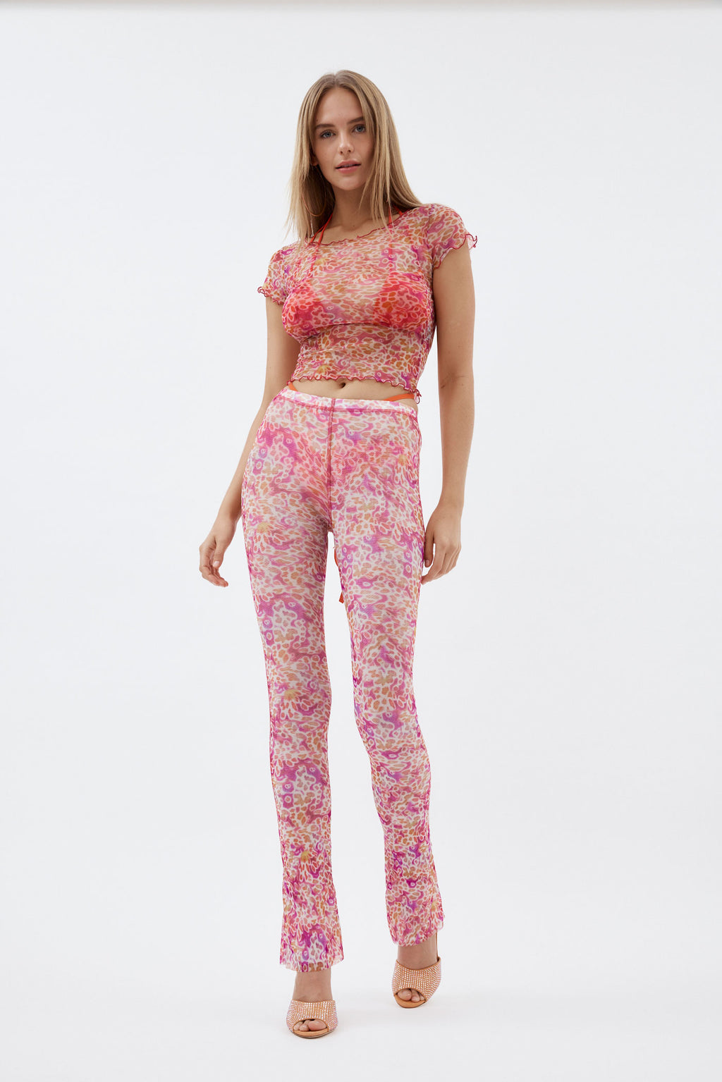 Mesh Leopard Orchids Fitted Pants