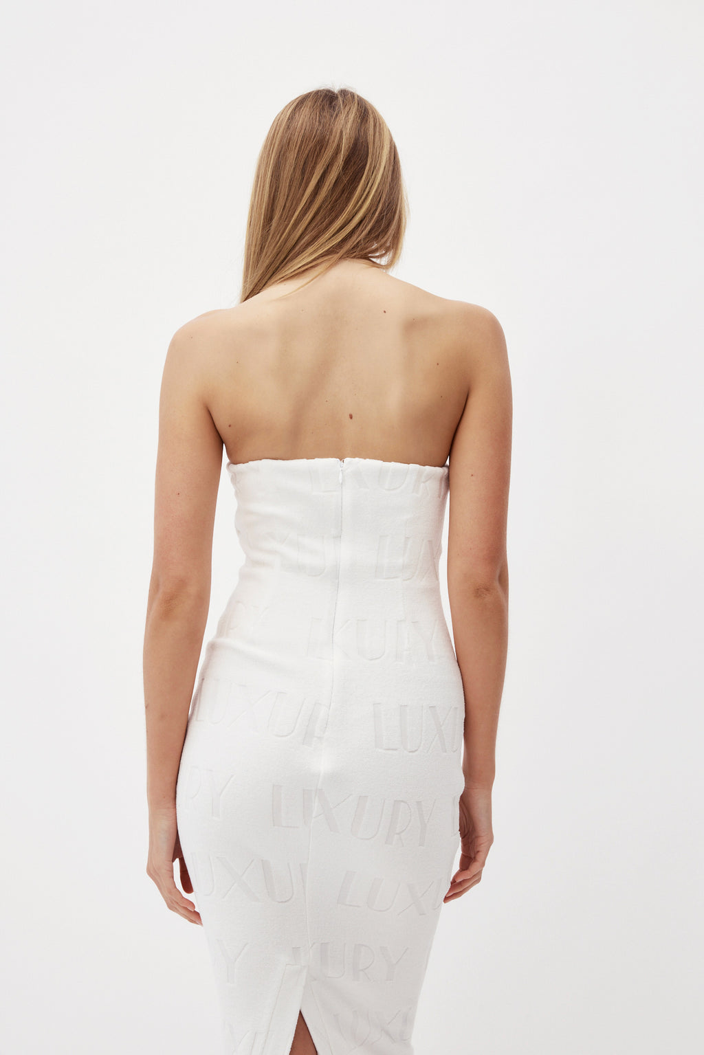 Strapless White Midi Dress with Pockets