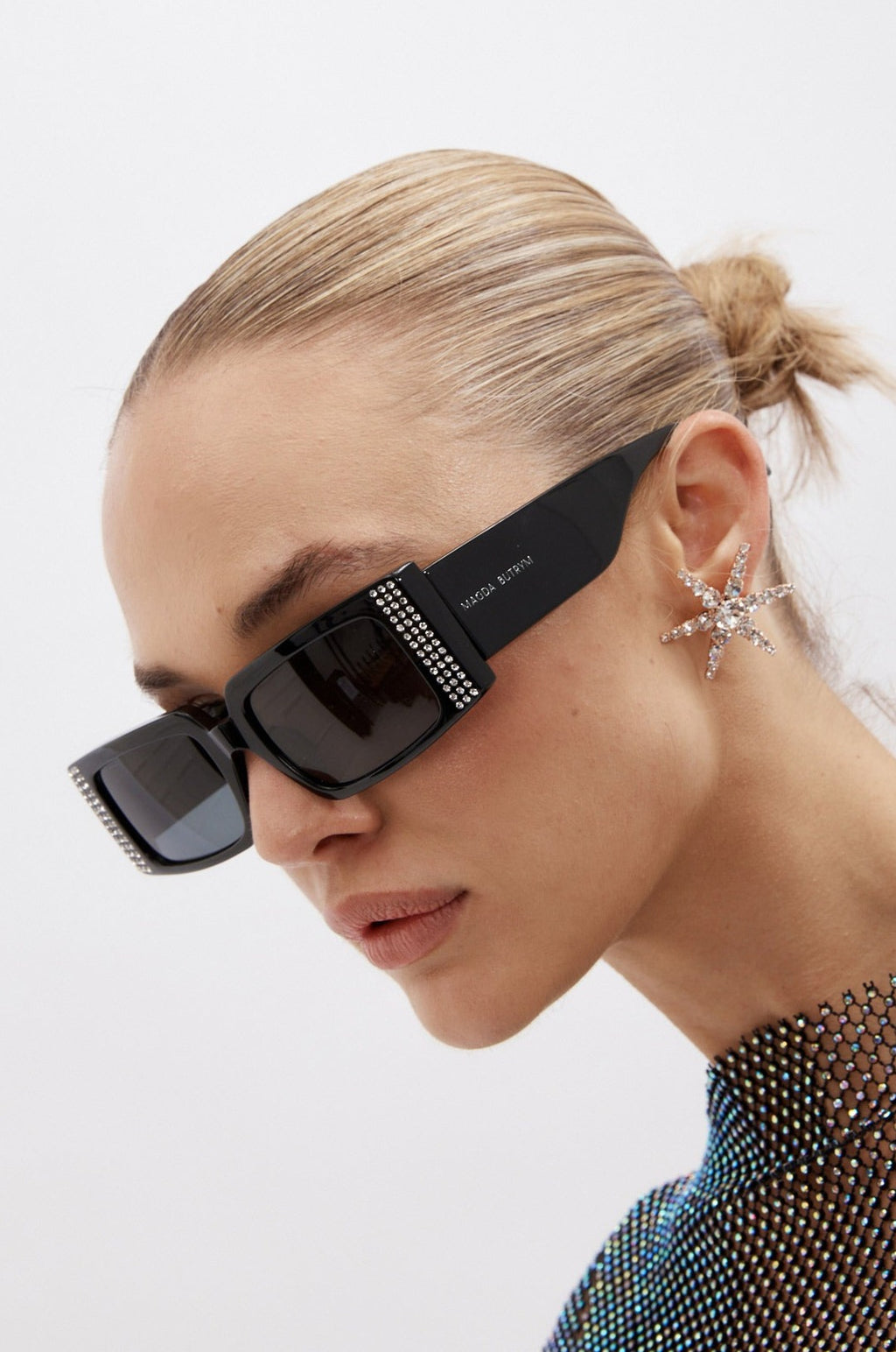 Rectangle Black Crystal Sunglasses