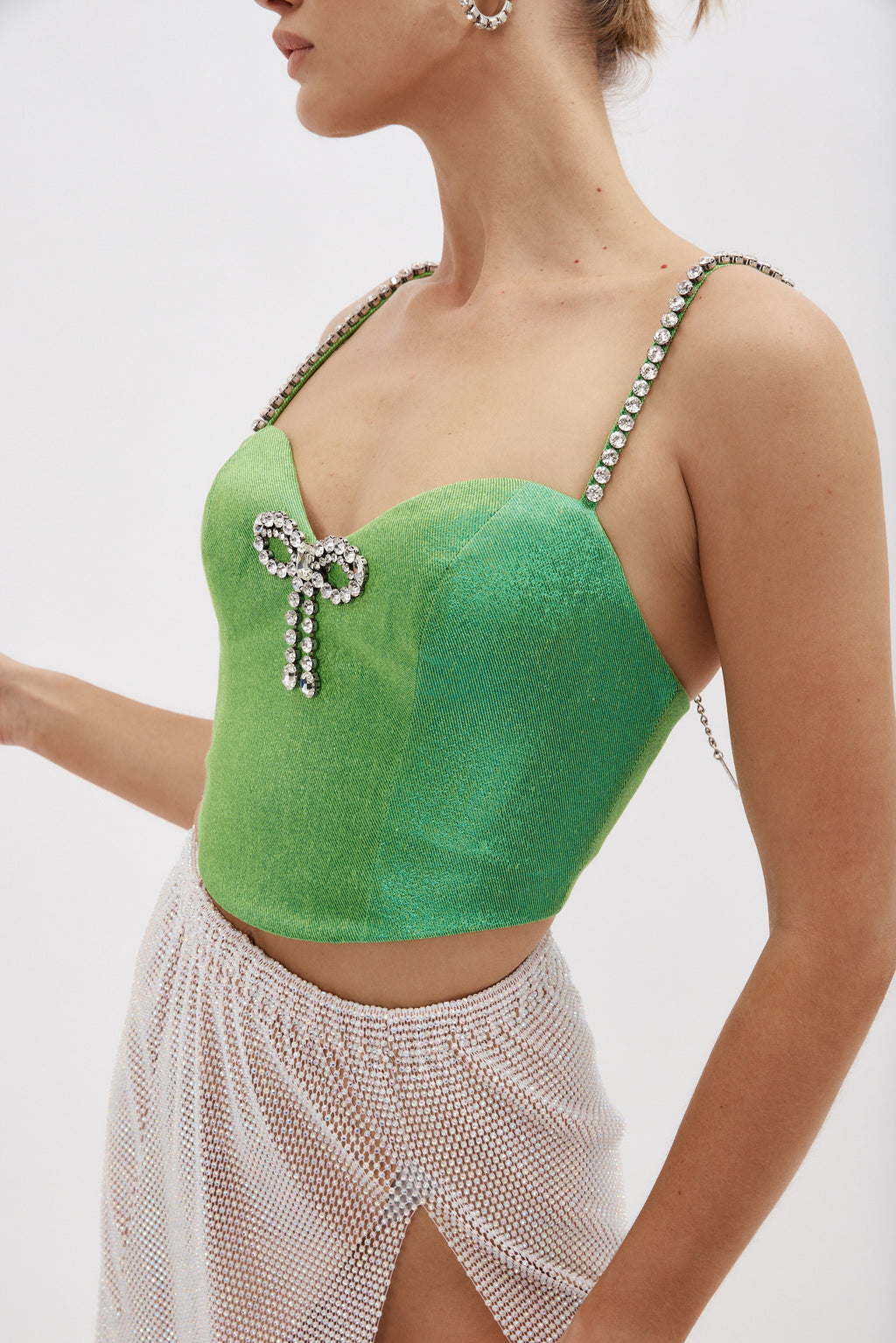 AREA NYC Crystal Bow Green Corset Top – Désordre Boutique