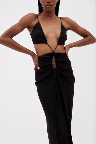 Ruched Front Black Cami Dress