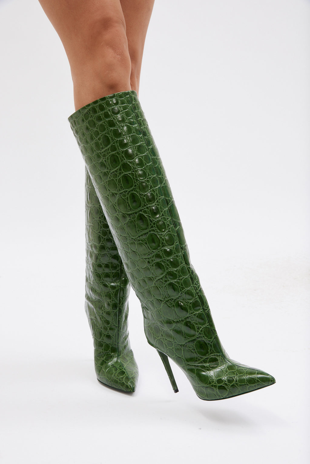 Croco Green Stiletto Boots