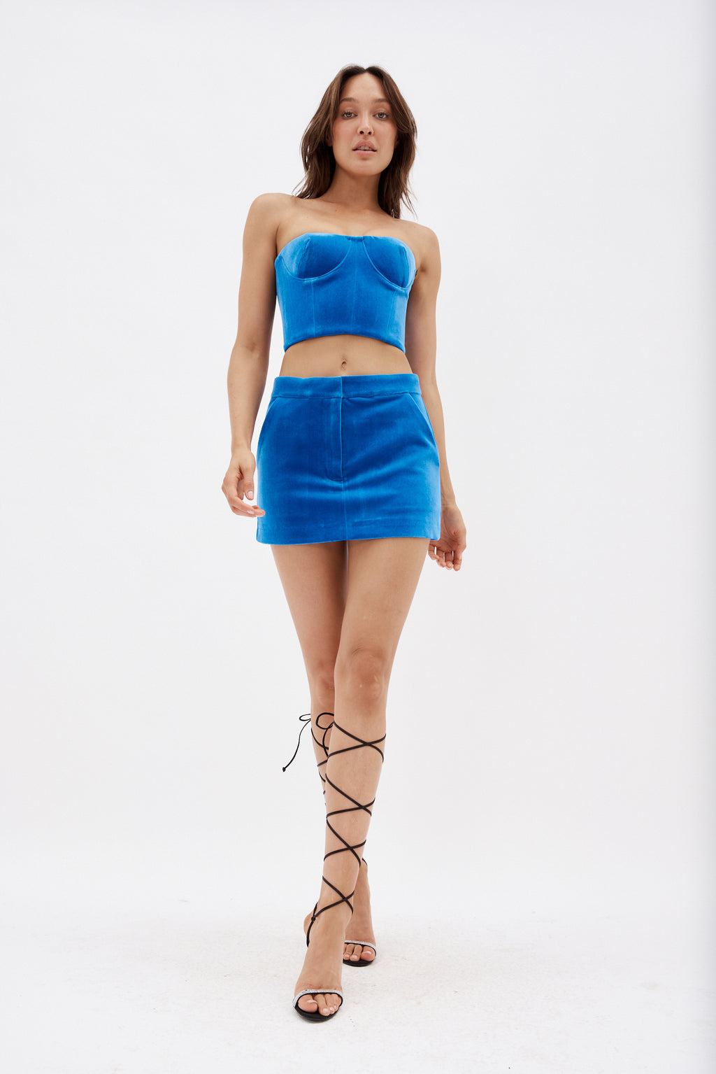 Lark Blue Velvet Mini Skirt