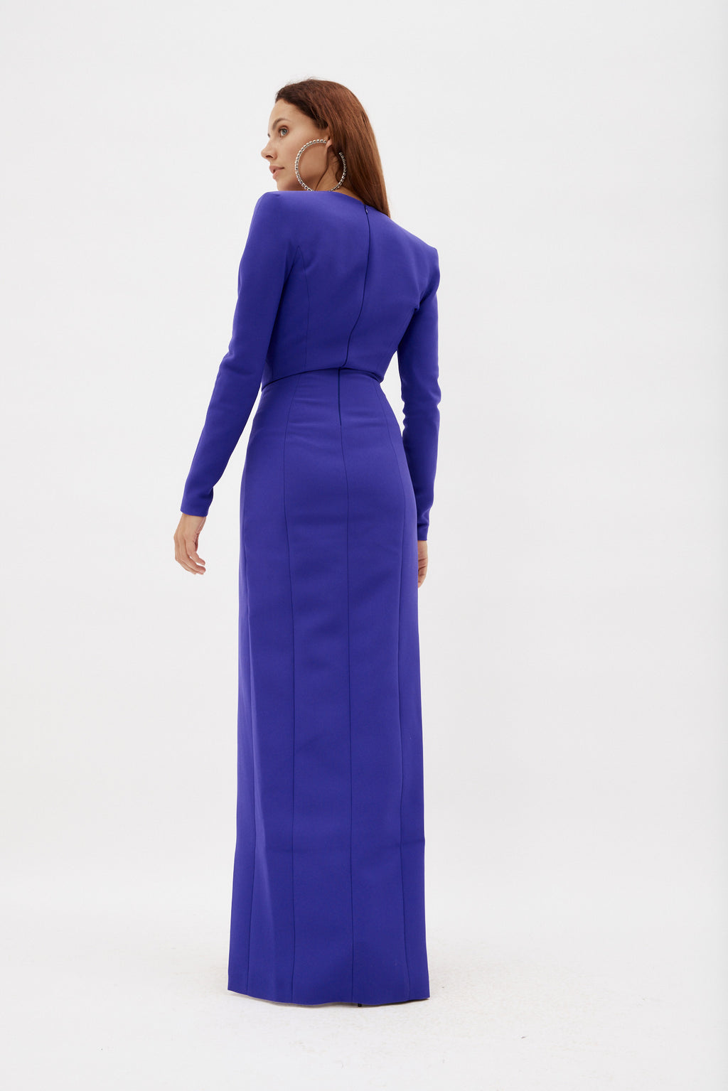 Asymmetric Purple V Neck Long Sleeve Maxi Dress