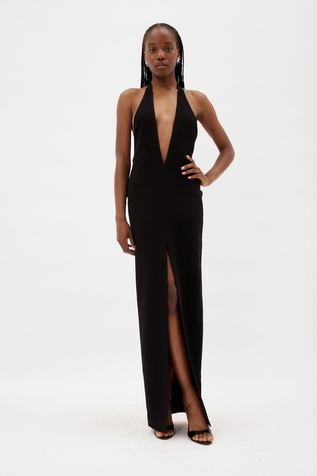 Monot Plunge Black V Dress with Front Slit – Désordre Boutique