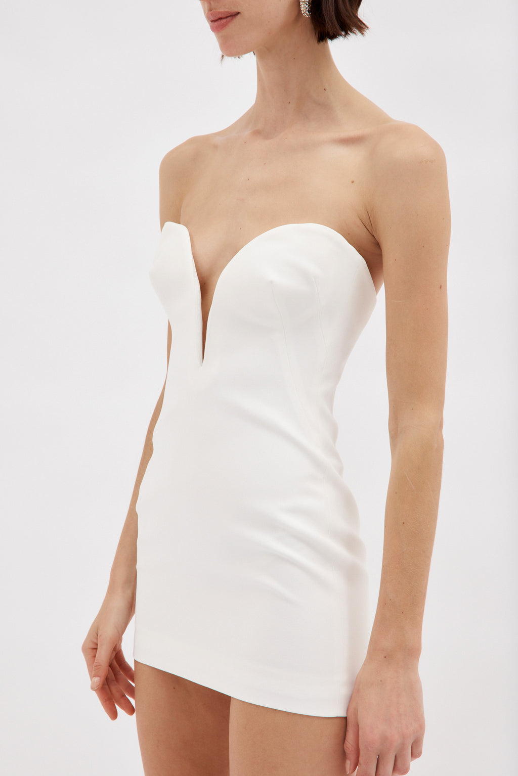 V Shape Bustier White Mini Dress