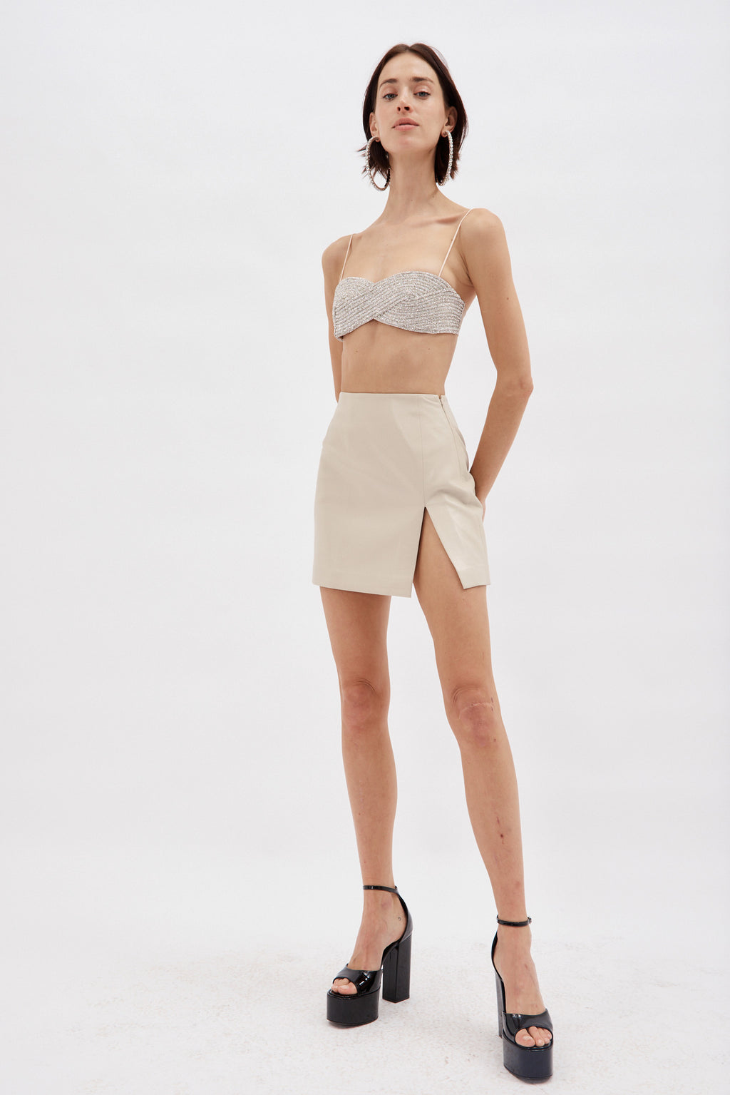 Gioia Vegan Leather Sand Mini Skirt
