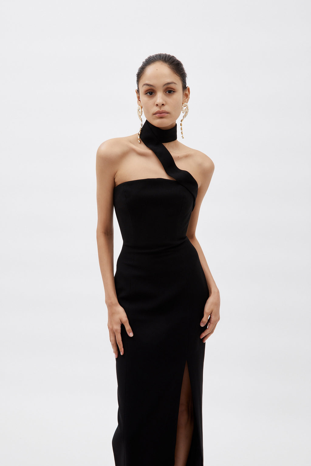Long Black Dress with Asymmetrical Strap