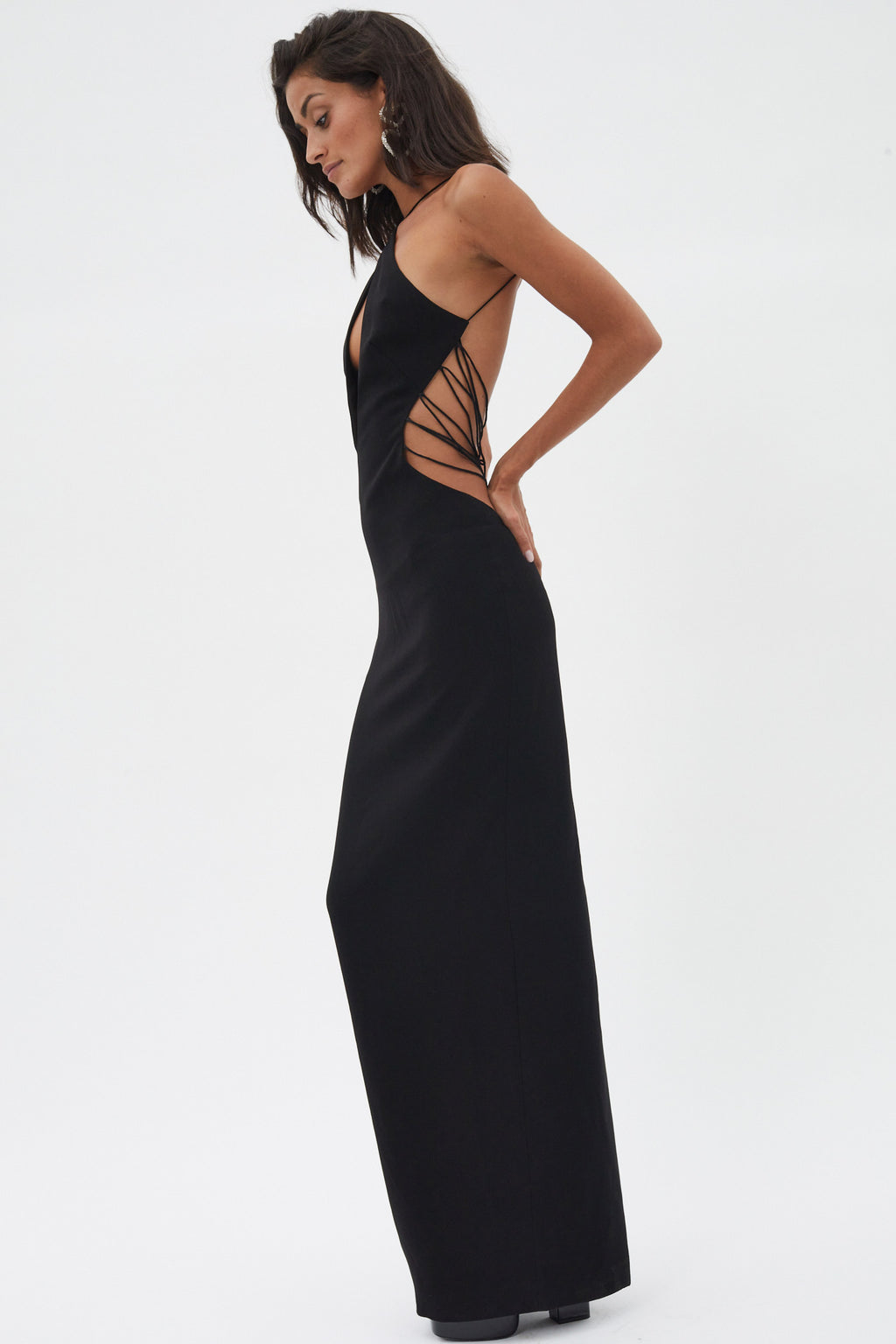 Halter Black Dress with Lacing Back Detail