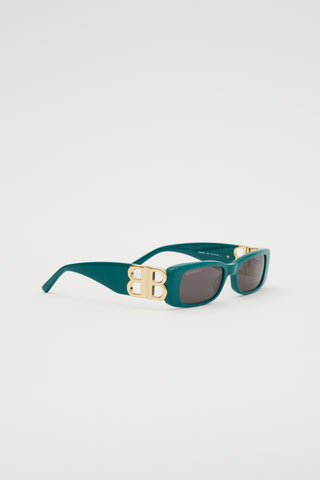 Narrow Rectangle Green Sunglasses