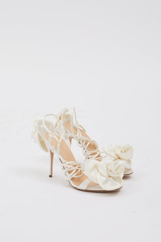 Double Flower Ivory Heel Sandals