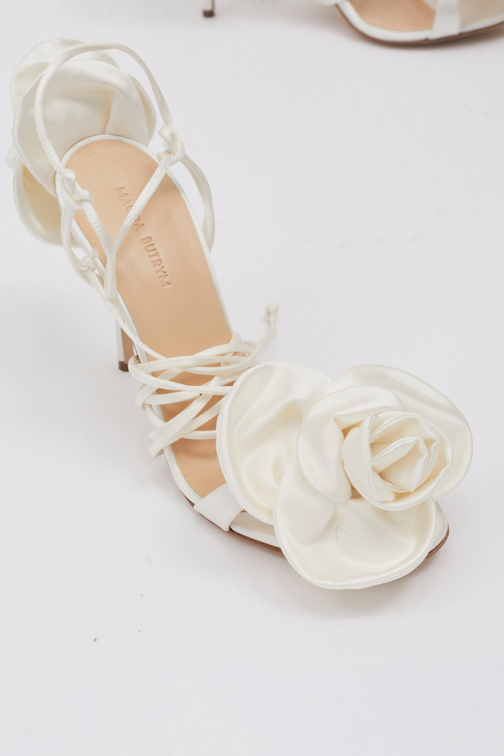 Double Flower Ivory Heel Sandals