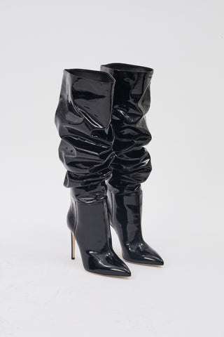 Knee High Slouchy Patent Black Boot