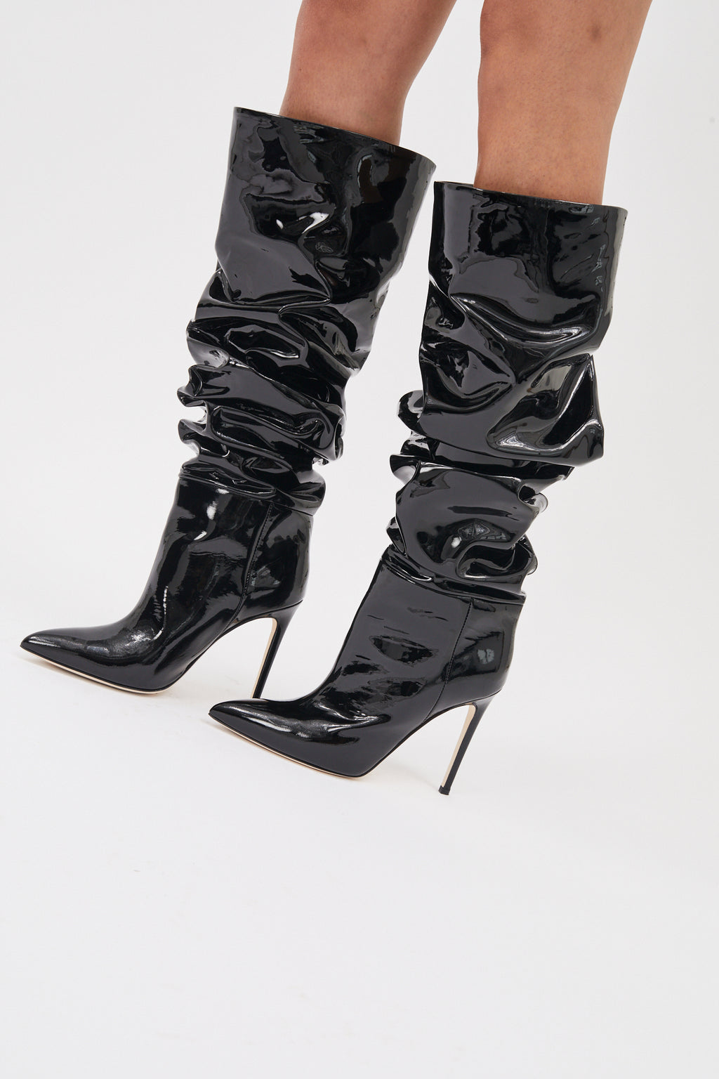 Knee High Slouchy Patent Black Boot