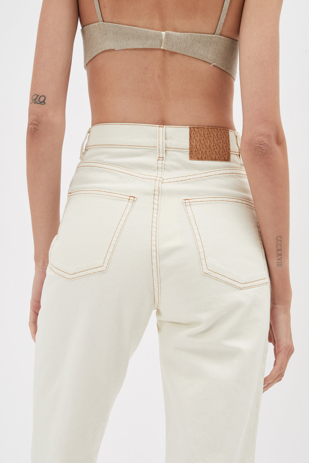 Straight Stitched Cream Denim Pants