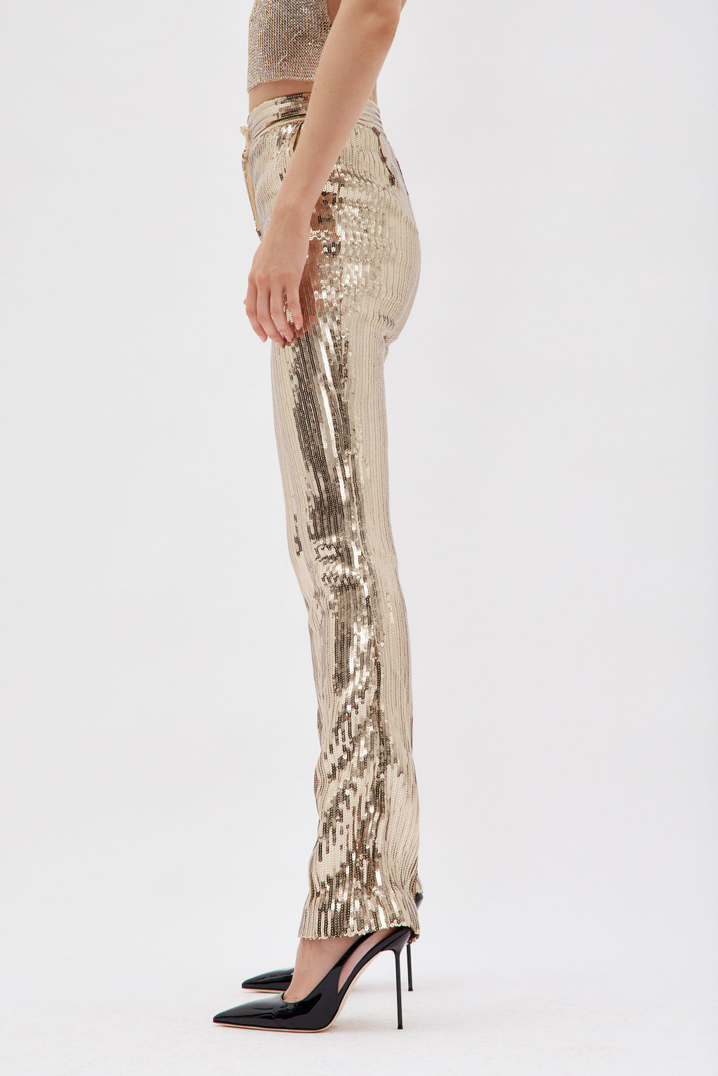 Champagne Gold Sequin Joggers-Style Trousers | SilkFred US